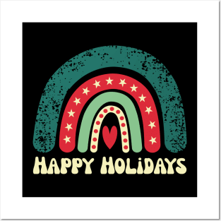 Happy Holidays Christmas Rainbow Posters and Art